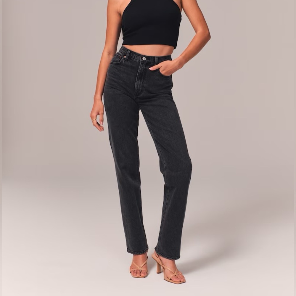 Abercrombie & Fitch Ultra High Rise 90s Straight Jean, Black, 32